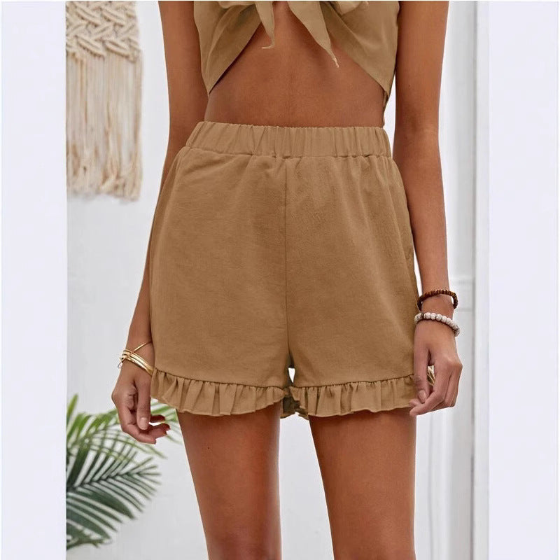 Damen Shorts mit Rüschendetails und Elastischem Bund Drune