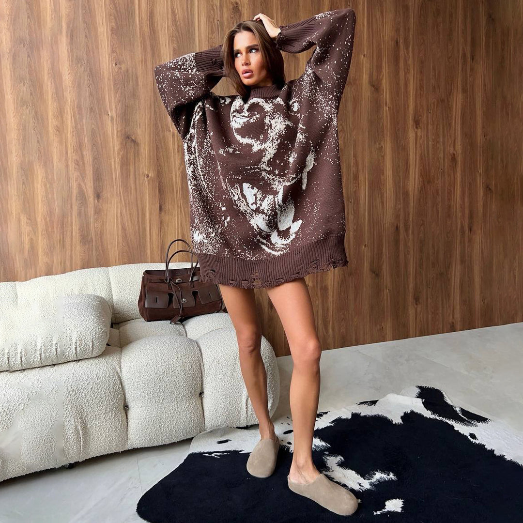 Damen Oversized Pullover mit kreativen Farbverlauf Drune