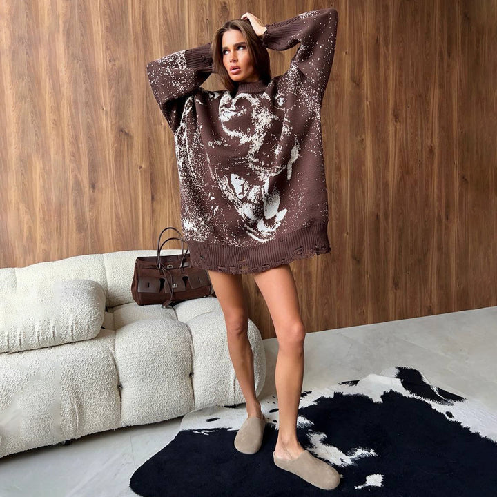 Damen Oversized Pullover mit kreativen Farbverlauf Drune