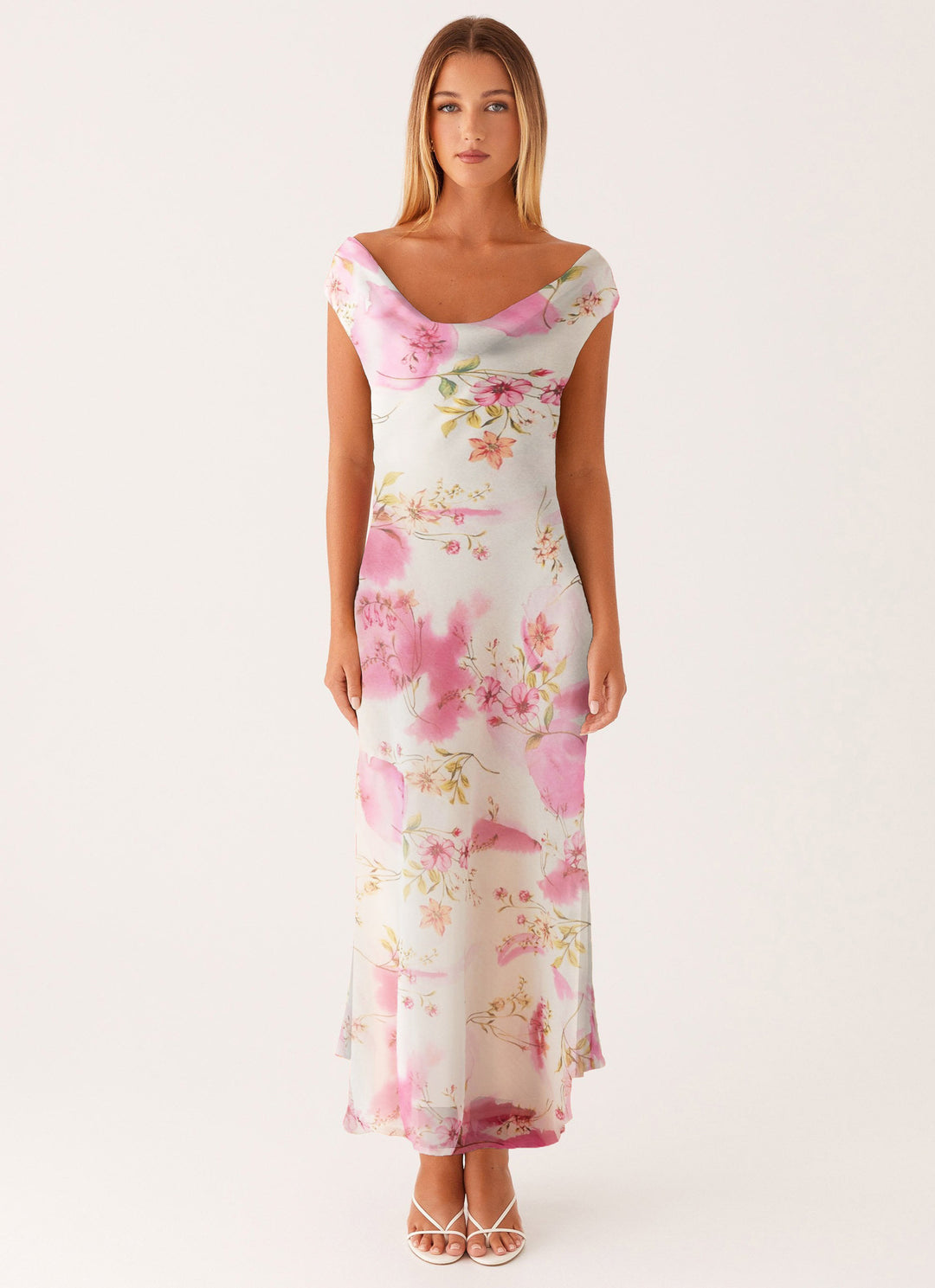 Damen Elegantes Maxikleid mit floralem Wickeldesign und schulterfreiem Schnitt Drune