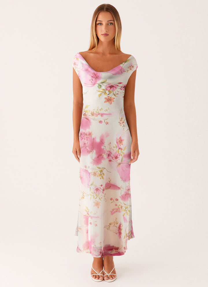 Damen Elegantes Maxikleid mit floralem Wickeldesign und schulterfreiem Schnitt Drune