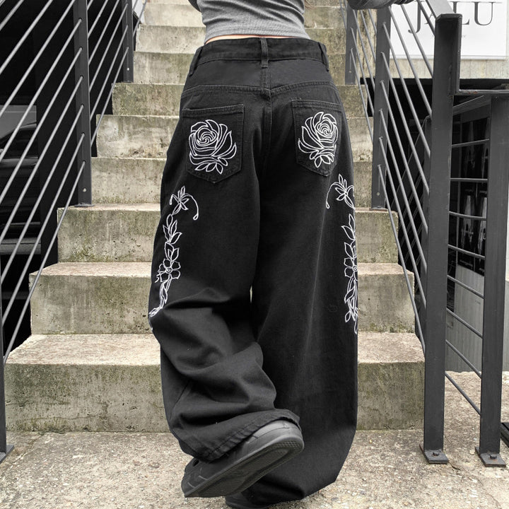 Damen weit geschnittene Baumwollhose mit hohem Taillenbund und praktischen Taschen Drune