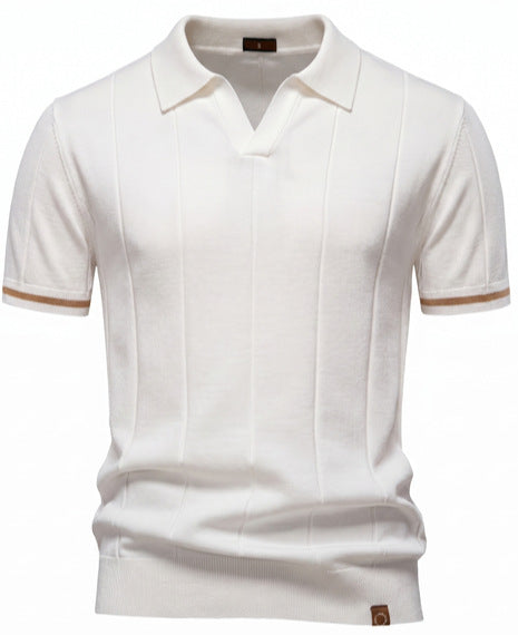 Herren nan strukturiertes Feinstrickpoloshirt mit offenem Reverskragen Drune