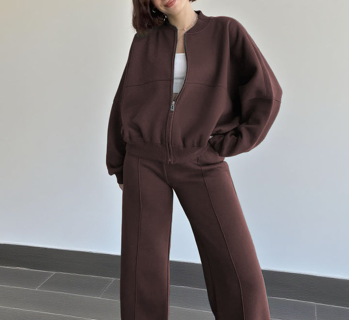 Damen Sportliche Oversize Trainingsjacke und Hose Set Drune