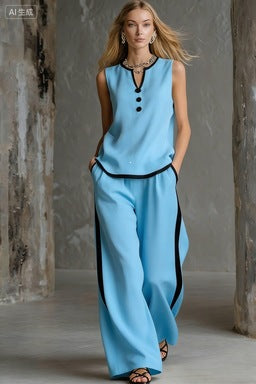 Damen Elegantes Zweiteiler-Set mit schickem Oberteil und weiten Hosen Drune