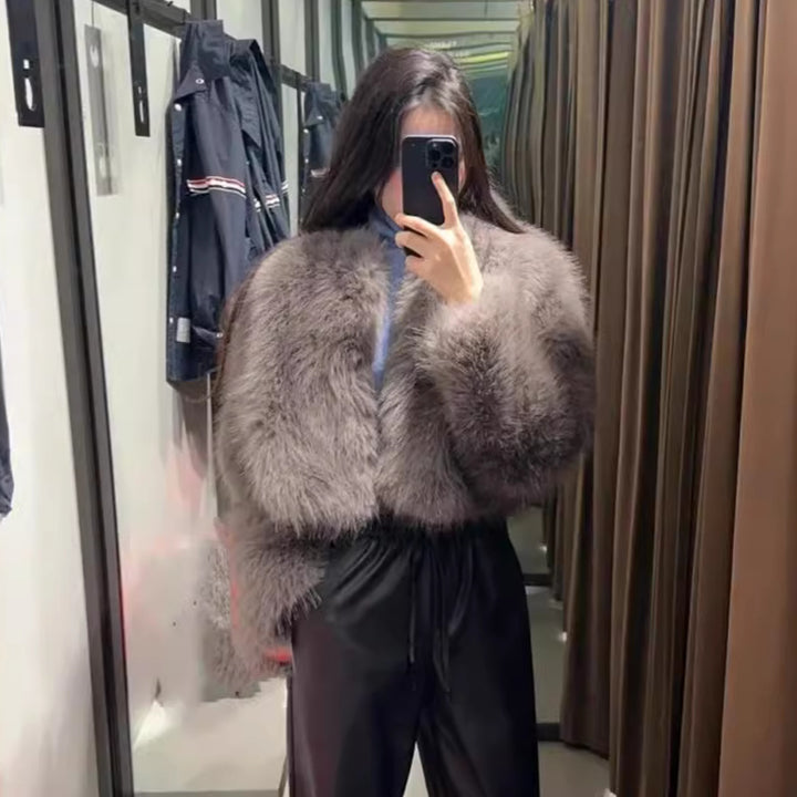 Damen Modische und flauschige Jacke mit weitem Schnitt Drune