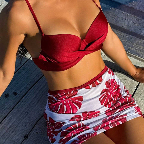 Damen Bikini-Set mit elegantem Knotendesign und floralem Rock Drune