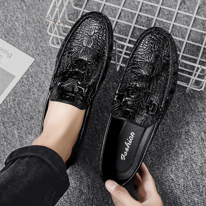 Herren Mokassin-Slipper mit Krokoprägung und dekorativem Metallzierring Drune