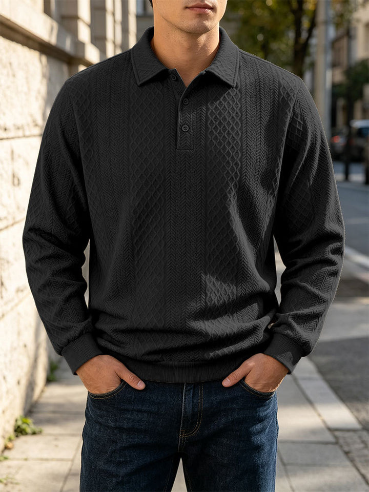 Herren Feinstrick-Poloshirt mit Zopfmuster und gerippten Bündchen Drune