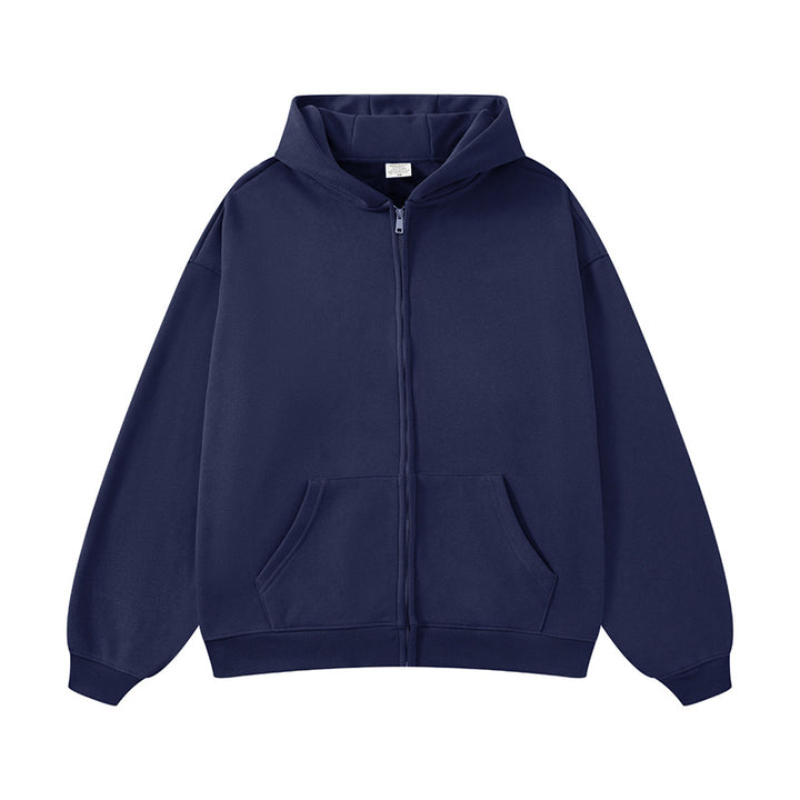 Unisex nan Kapuzen-Sweatjacke mit durchgehendem Reißverschluss, oversized Passform und Kängurutaschen Drune