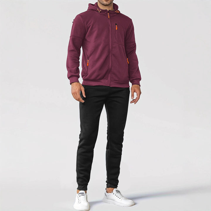 Herren technische Kapuzenjacke mit durchgehendem Frontreißverschluss, Brusttasche mit Reißverschluss und elastischen Bündchen Drune