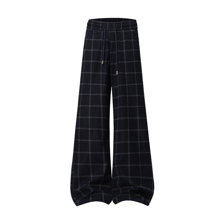 Damen Weite Palazzo-Hose im Karomuster mit elastischem Bund & Kordelzug Drune