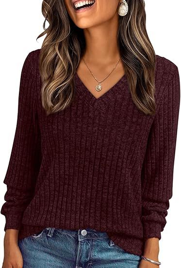 Damen Weicher Rippstrickpullover mit V-Ausschnitt Drune