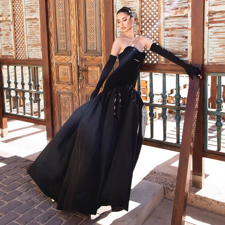 Damen bodenlanges Kleid mit herzförmigem Ausschnitt und raffiniertem Bustier Drune