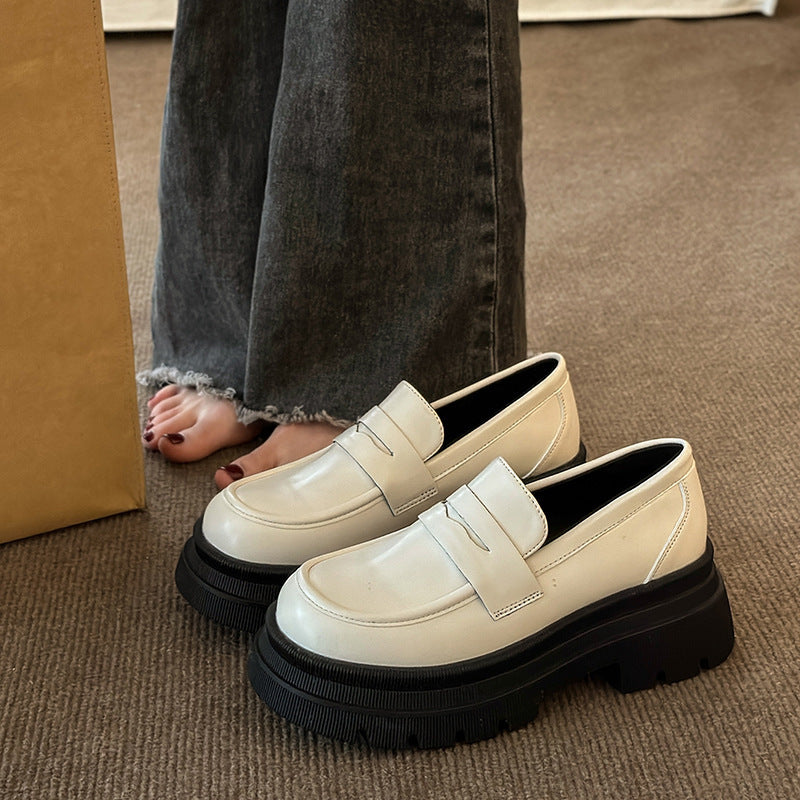 Damen nan modische Plateau-Loafer in Lederoptik mit profilierter Gummisohle und gepolstertem Fußbett Drune