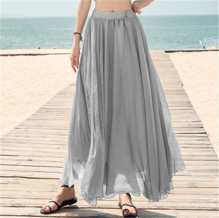 Damen nan fließender Maxirock aus Chiffon mit elastischem Bund und mehrlagigem Volant Drune