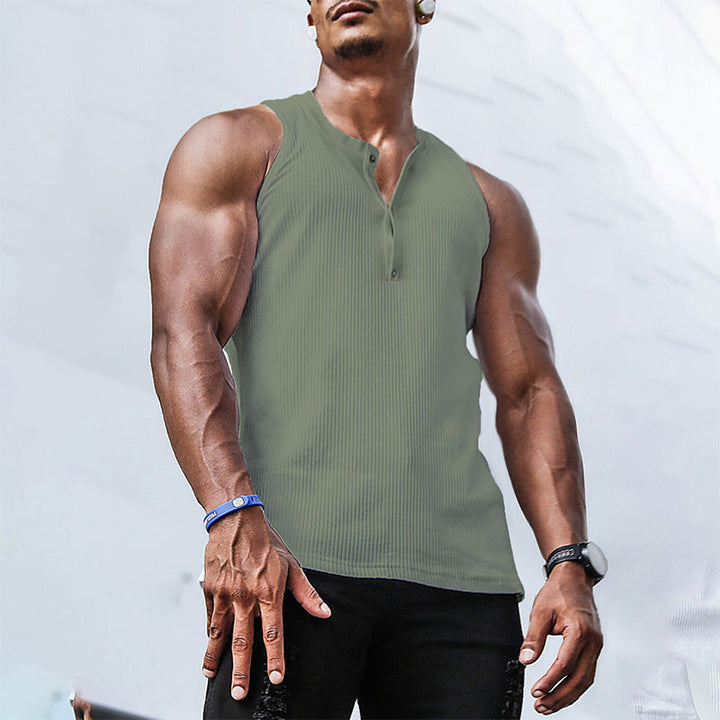 Herren Ärmelloses Sport-Tanktop mit Knopfleiste und atmungsaktivem Gewebe Drune