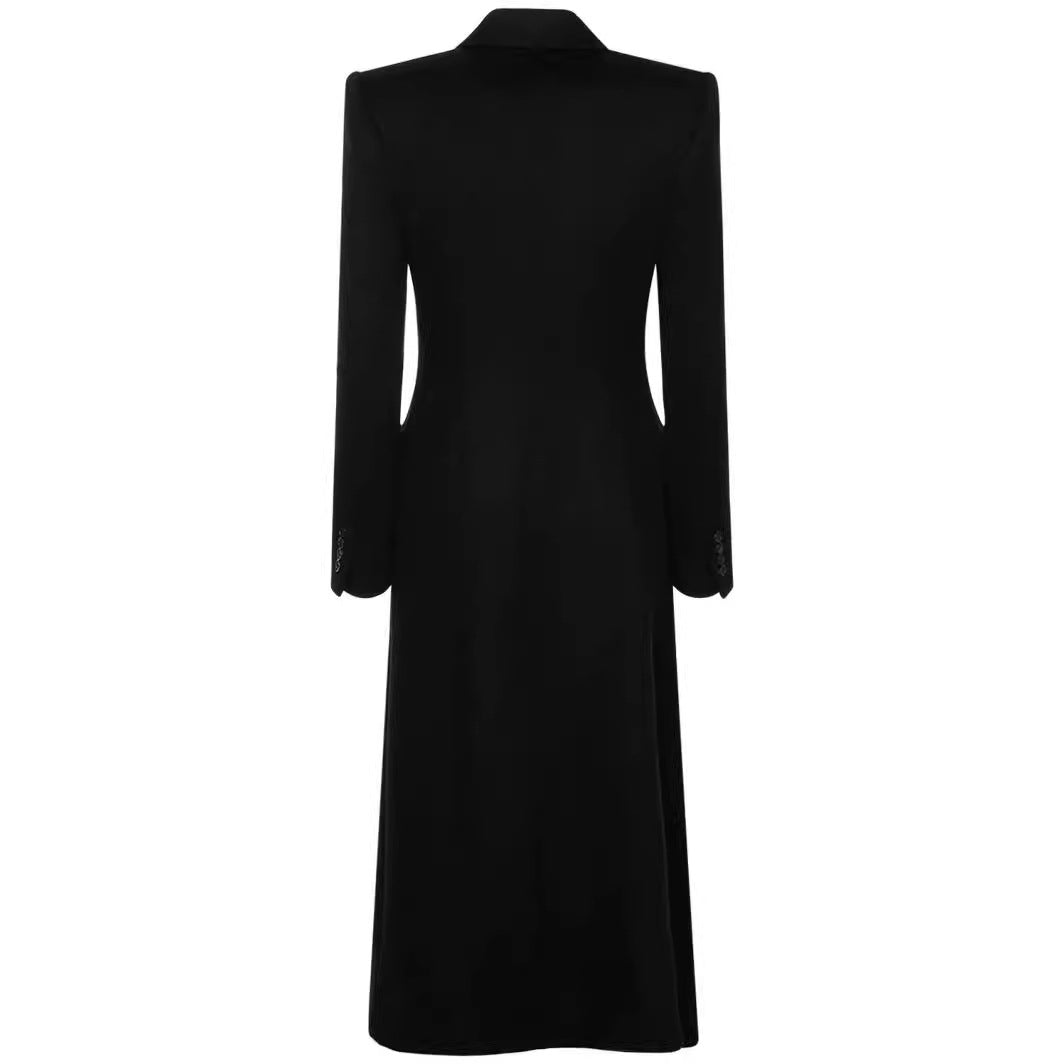 Damen Maxilanger Asymmetrischer Doppelreihiger Blazer‑Mantel mit betonter Schulter Drune