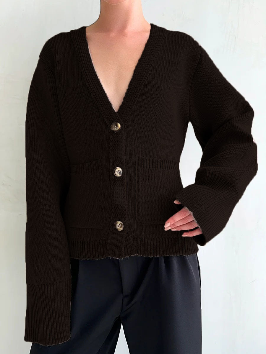 Damen Strickjacke mit tiefem V-Ausschnitt und Taschen Drune
