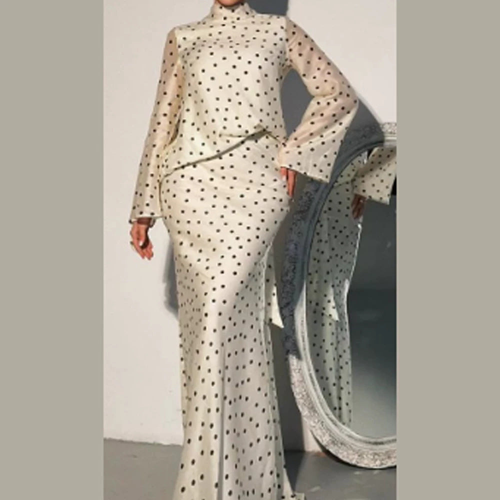 Damen Maxikleid mit taillenbetonter Meerjungfrauen-Silhouette und Tupfenprint Drune
