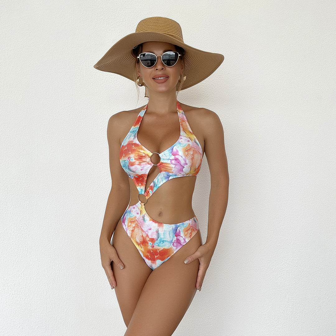 Damen Modischer Cut-Out Badeanzug mit Ringen Drune