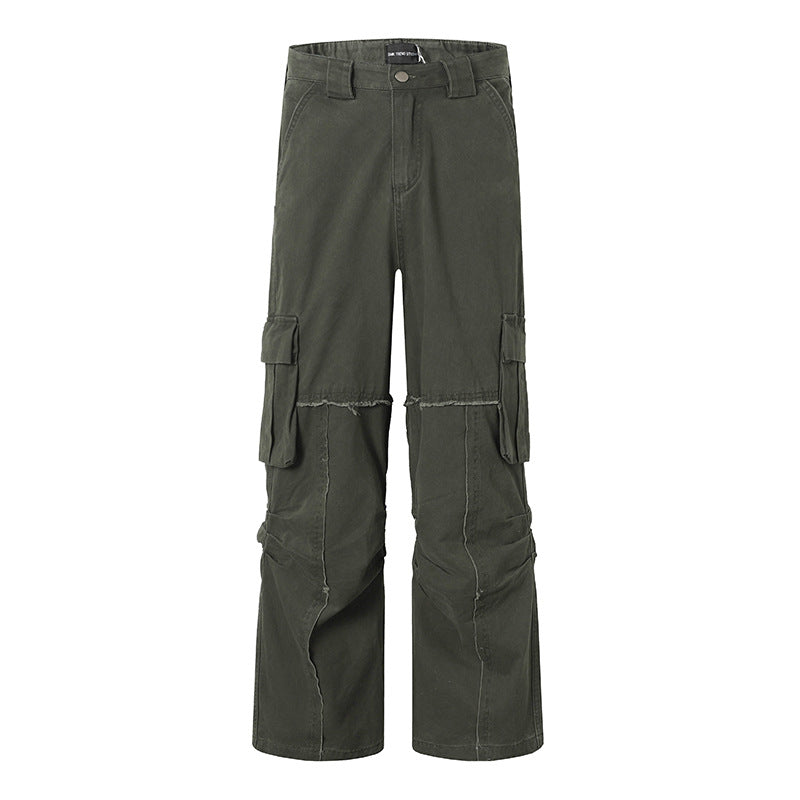 Damen Weite Cargo-Culotte-Hose mit hoher Taille, Multi‑Taschen und sichtbaren Nahtdetails Drune