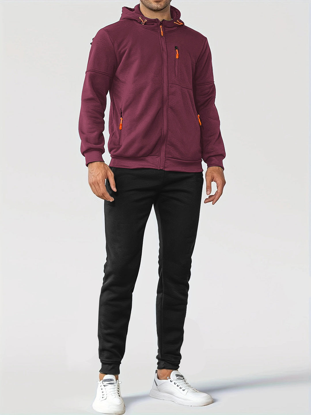 Herren technische Kapuzenjacke mit durchgehendem Frontreißverschluss, Brusttasche mit Reißverschluss und elastischen Bündchen Drune