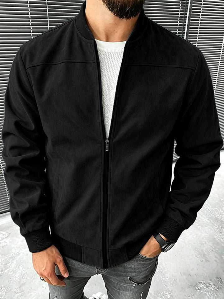 Herren Veloursleder-Optik Bomberjacke mit Reißverschluss und Rippbündchen Drune