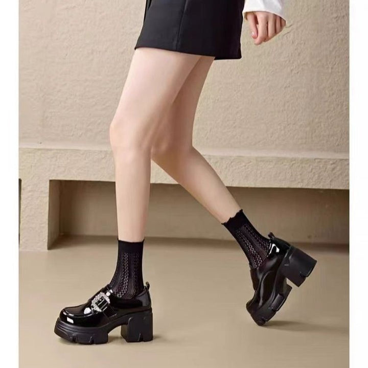 Damen Modische und elegante Lacklederschuhe mit Blockabsatz Drune