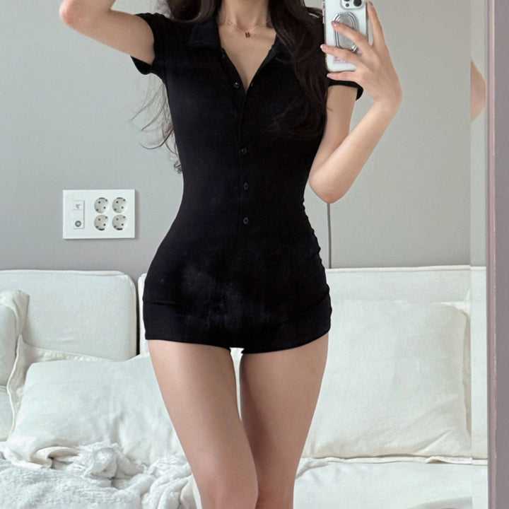 Damen Kurzoverall mit Knopfleiste und modernem Kragen Drune