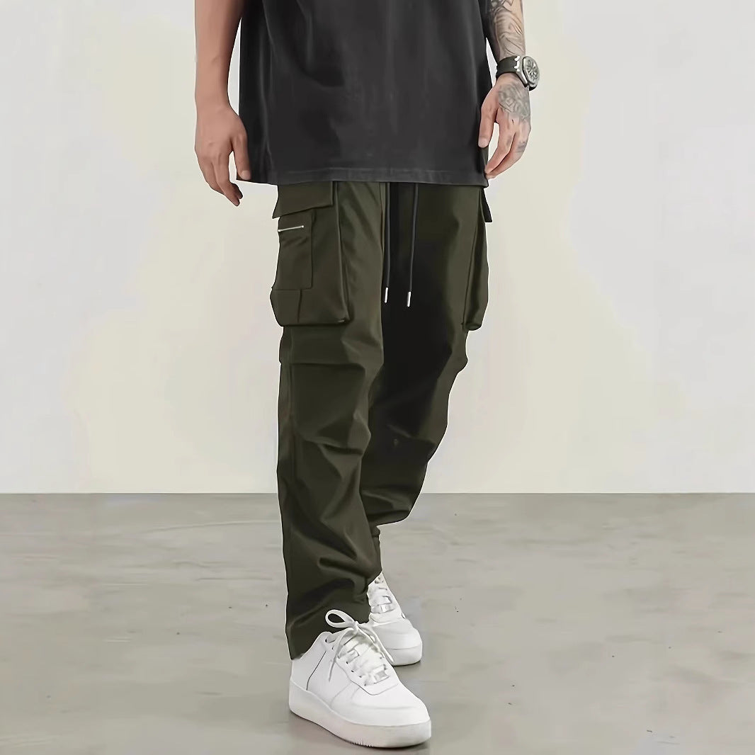 Herren weite Utility-Cargohose mit Tunnelzugbund, Multifunktionstaschen & Reißverschlusstasche Drune