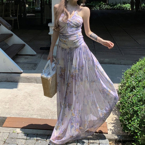 Damen Maxikleid mit floralem Design und eleganter Trägeroptik Drune