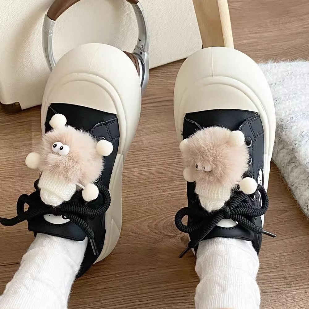 Damen Sneakers mit modischen Pompon-Applikationen und bequemer Sohle Drune
