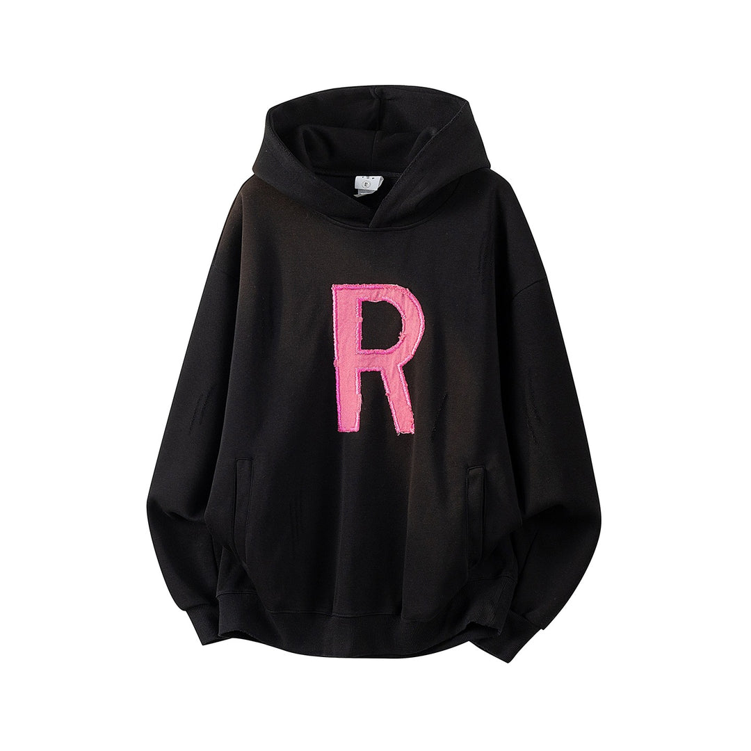 Unisex Oversize Kapuzenpullover mit handschriftlichem Grafik-Print, Kängurutasche & geripptem Saum Drune