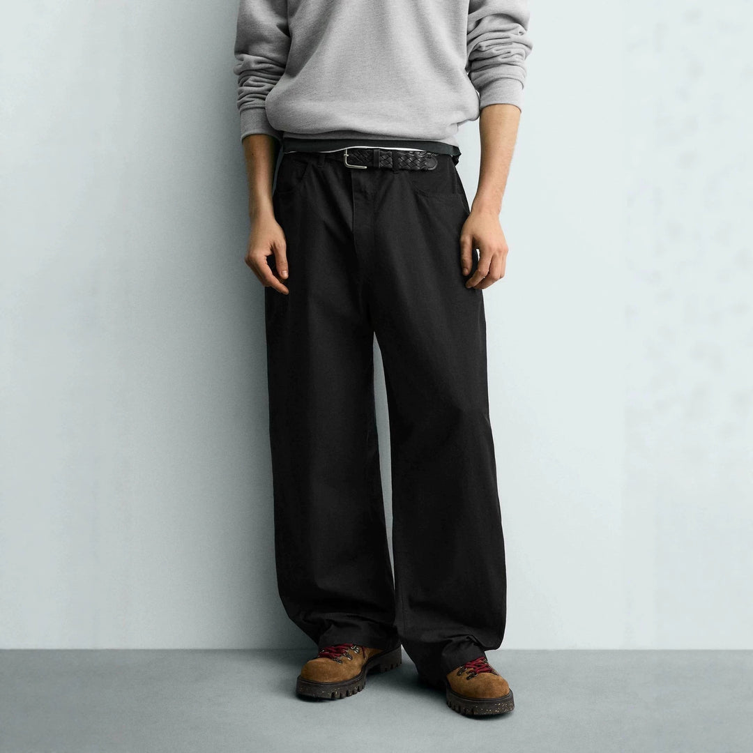 Damen Weite kurzgeschnittene Chinohose mit hoher Taille und Fünf-Taschen-Design Drune
