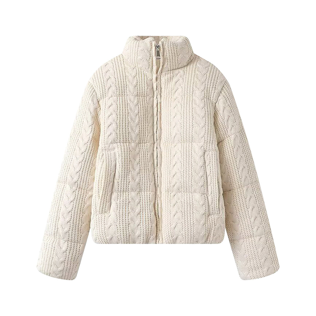 Damen nan gesteppte Strickoptik-Steppjacke mit Zopfmuster, Stehkragen und Eingrifftaschen Drune