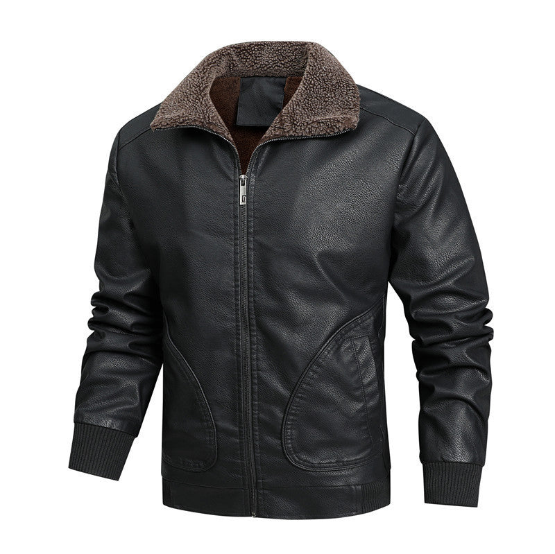 Herren Retro-Fliegerblouson aus Kunstleder mit hochschließendem Teddyinnenkragen und Rundtaschen Drune