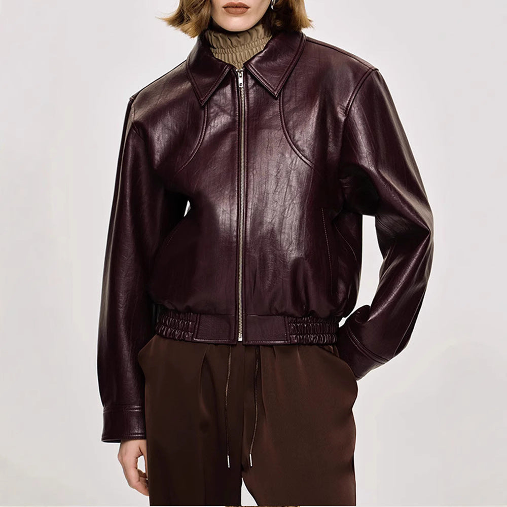 Damen Kunstlederjacke im modischen Schnitt mit elastischem Bund Drune