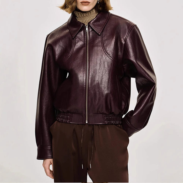 Damen Kunstlederjacke im modischen Schnitt mit elastischem Bund Drune