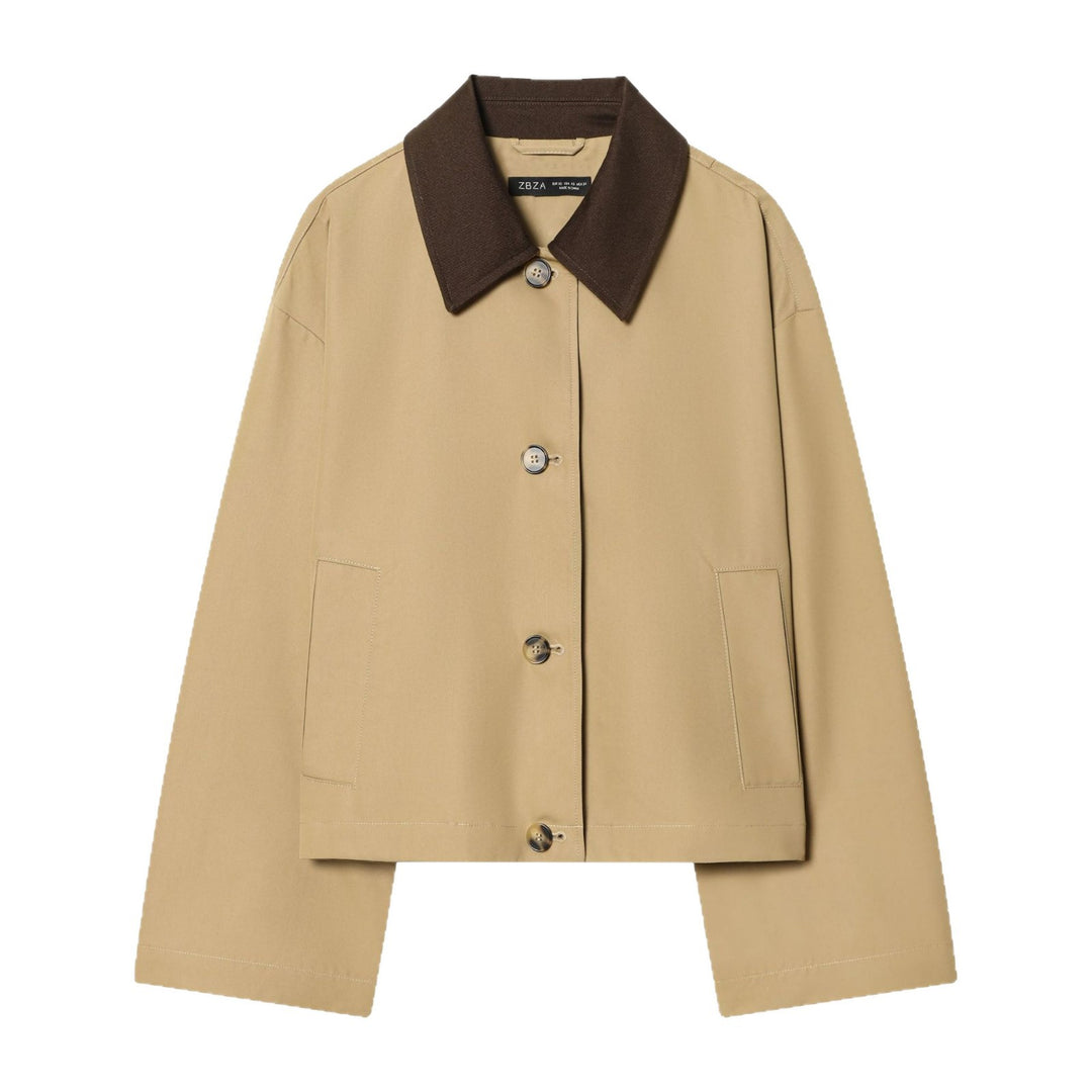 Damen Cropped Kurzjacke mit kontrastfarbenem Cordkragen und geradem Boxy‑Schnitt Drune
