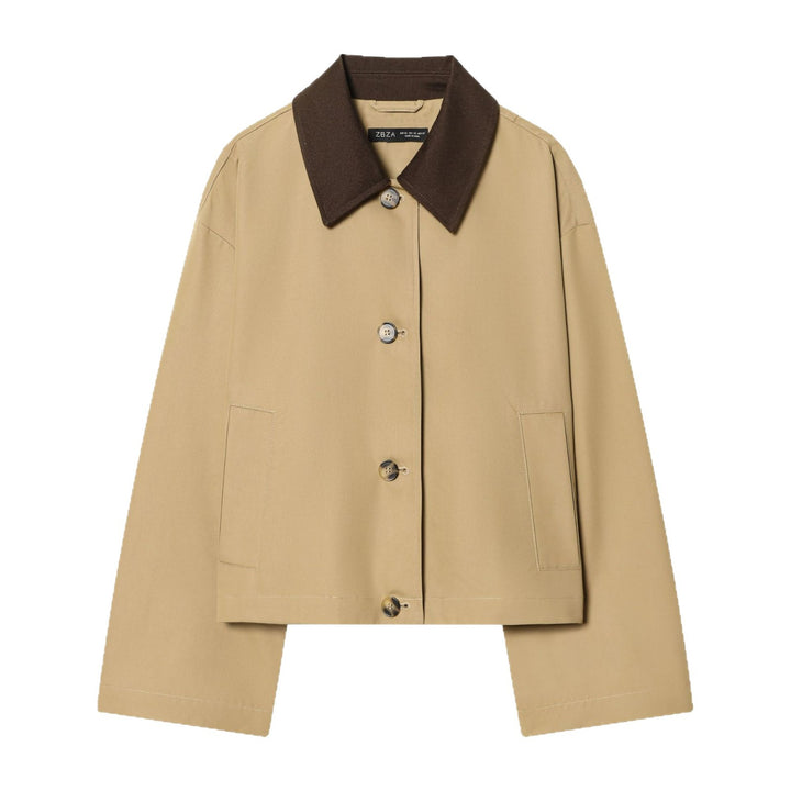 Damen Cropped Kurzjacke mit kontrastfarbenem Cordkragen und geradem Boxy‑Schnitt Drune