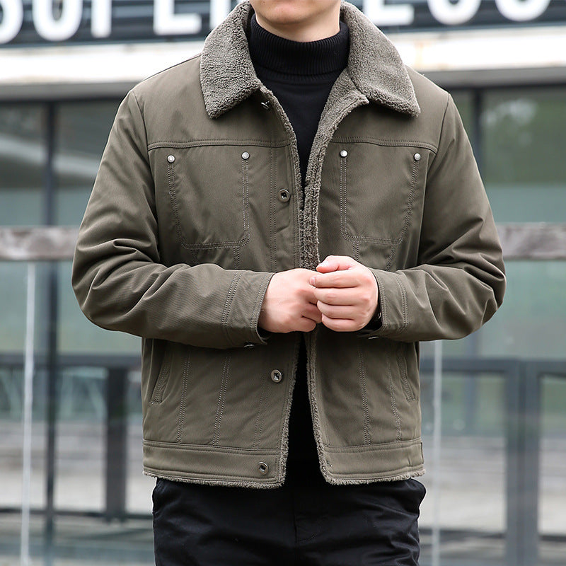 Herren Kurzjacke mit Teddyfutter und Umlegekragen, winddichte Übergangsjacke Drune