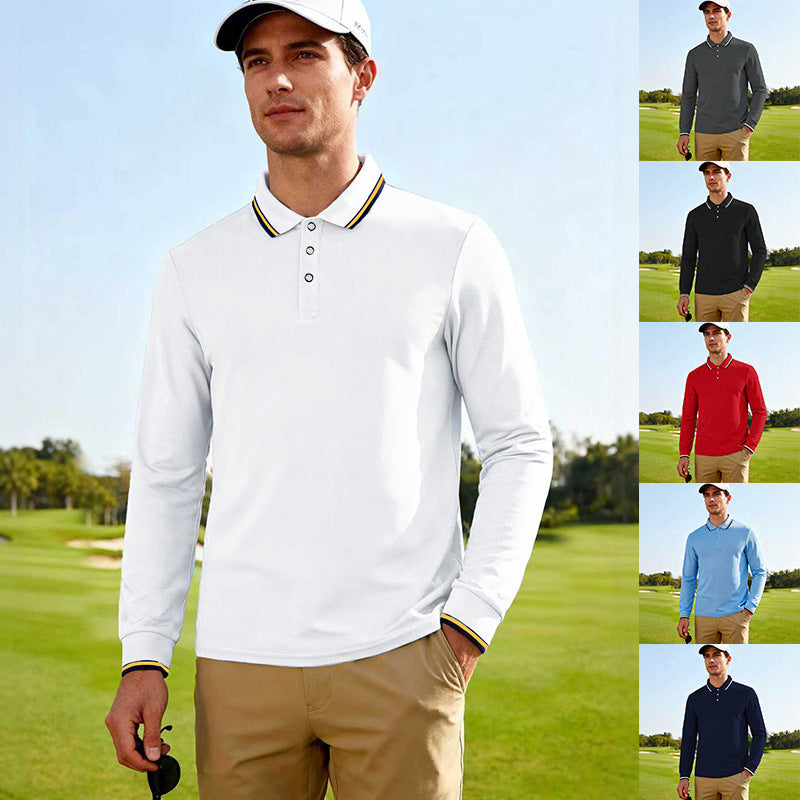 Herren Golf-Performance-Poloshirt langärmlig atmungsaktiv mit Kontrastkragen Drune