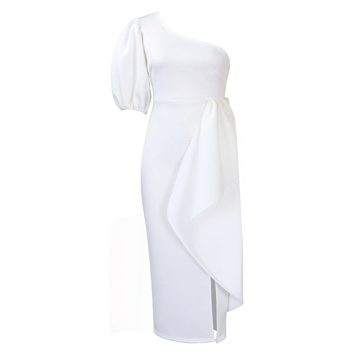 Damen Elegantes Kleid mit asymmetrischem Design und dekorativem Drapierung Drune