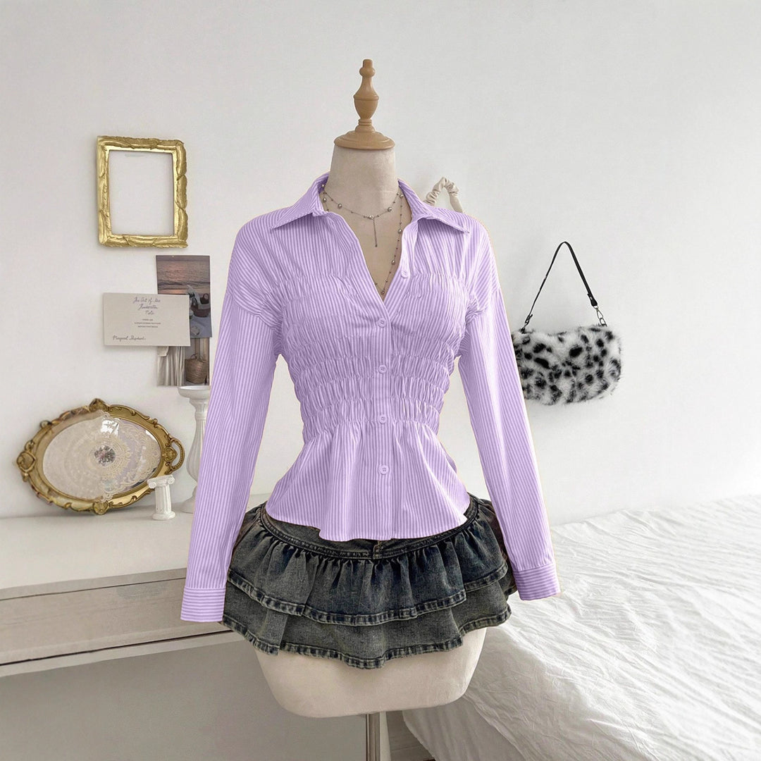 Damen nan taillierte Hemdbluse mit geraffter Brustpartie und Schößchen Drune