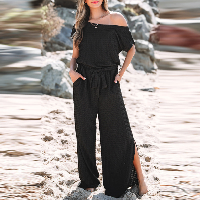 Damen lässiger Jumpsuit mit weitem Schnitt und elastischem Bund Drune