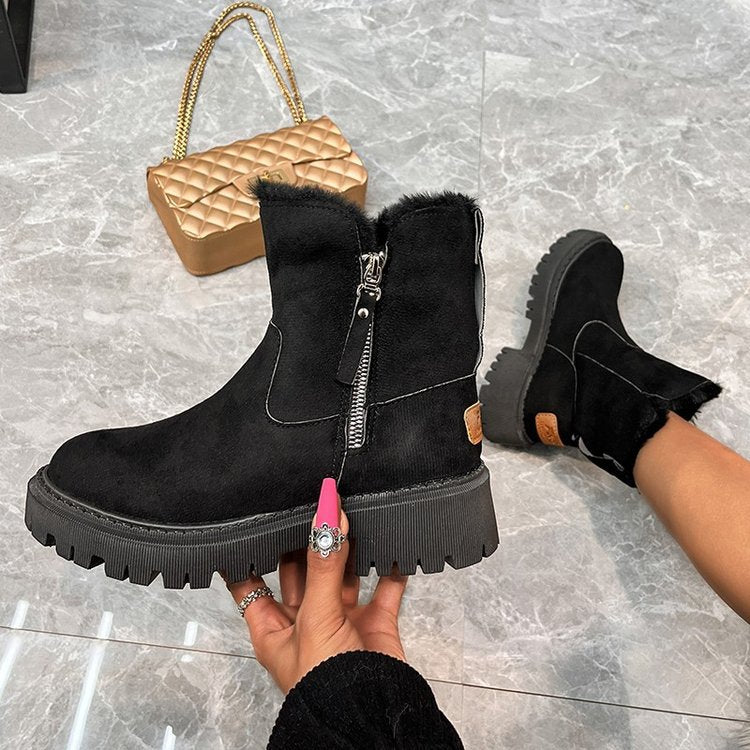 Damen  gefütterte Kurzstiefel aus Veloursoptik mit Teddy-Futter und seitlichem Reißverschluss Drune
