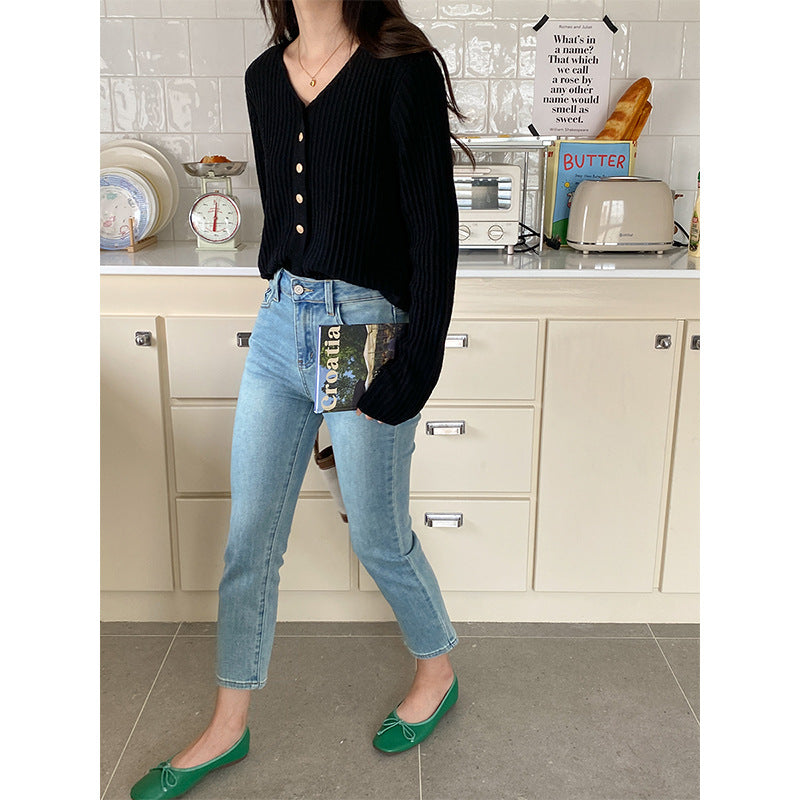 Damen lässige Strickjacke mit Knopfverschluss Drune