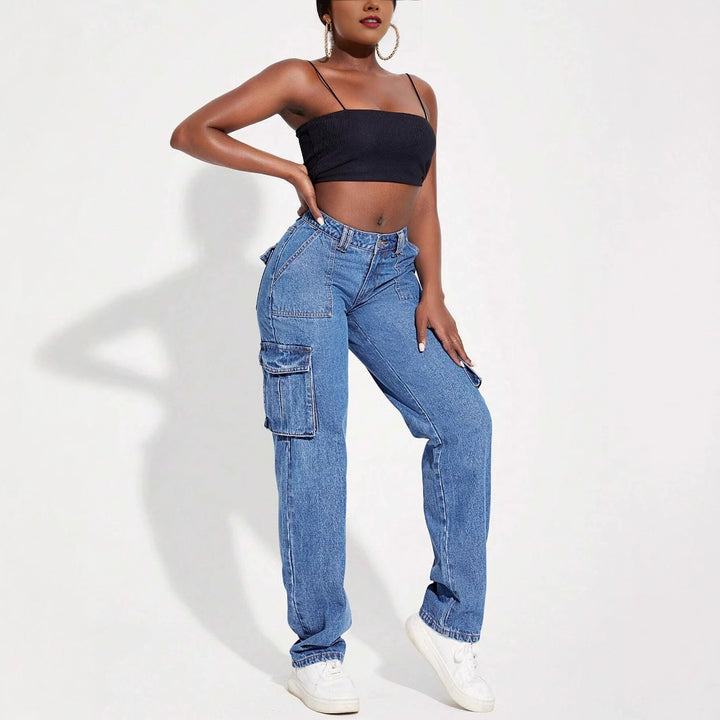 Damen Cargo-Jeans mit hohem Bund und praktischen Taschen Drune