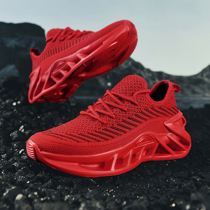Unisex atmungsaktive Strick‑Runner mit skulpturierter Hohlkammer‑Plattform und flexibler Trail‑Laufsohle Drune